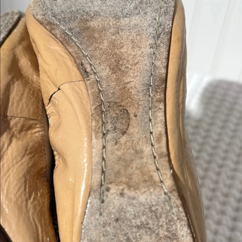 Tory Burch Tan Leather Reva Ballet Flats with Gold Logo